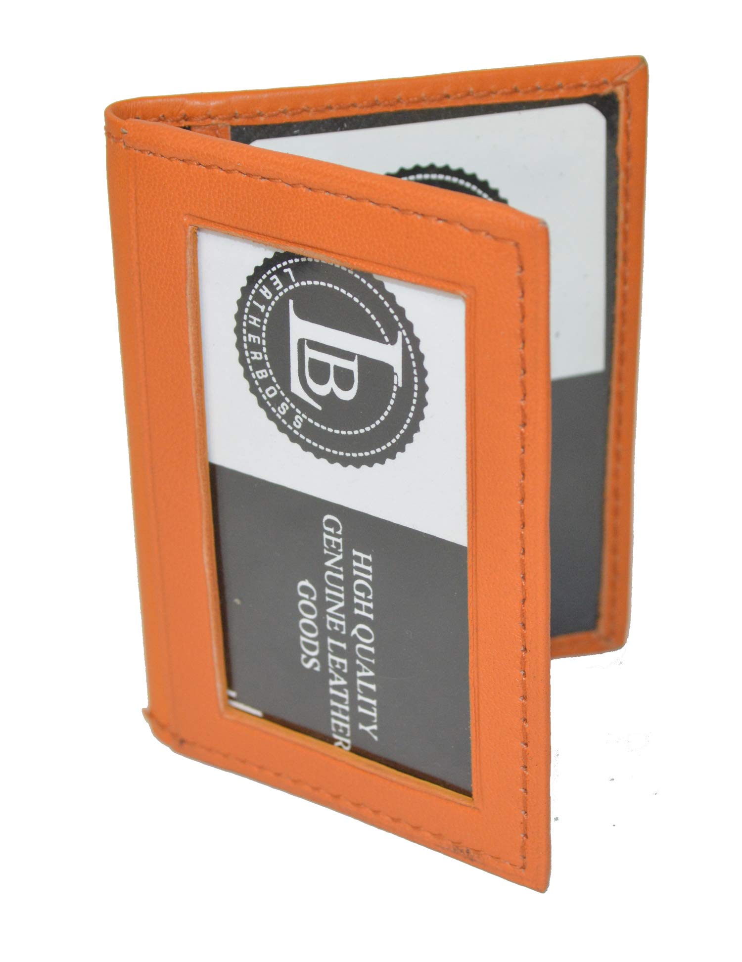 Slim Thin Leather Credit Card Triple ID Window Mini Wallet Bifold Driver License Safe (Orange)