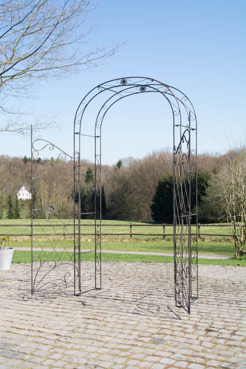 CLP Eisen Rosenbogen Melissa Mit Tor/Tür I Rankbogen Im Landhaus-Stil I Doppeltor Höhe 150 cm I Maße gesamt: B 120 cm, H 220 cm, T 40 cm, Farbe:Bronze