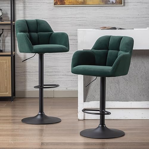 Vista 21 de Juego de 2 taburetes de bar giratorios de terciopelo, sillas tapizadas, taburetes de bar ajustables con respaldo, taburetes de bar beige Altura