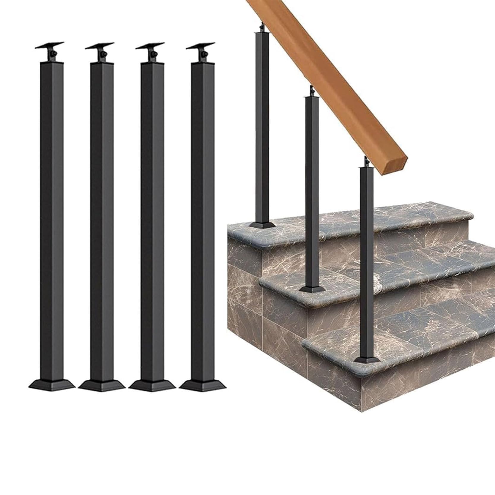 GOUZIBHD 4 Pack Square Stair Baluster Posts,270° Adjustable Metal Railing Spindle with Flat Support Base,Iron Handrail Posts for Deck Balcony Stair Railing(Size:95cm/37.4in,Color:Black)