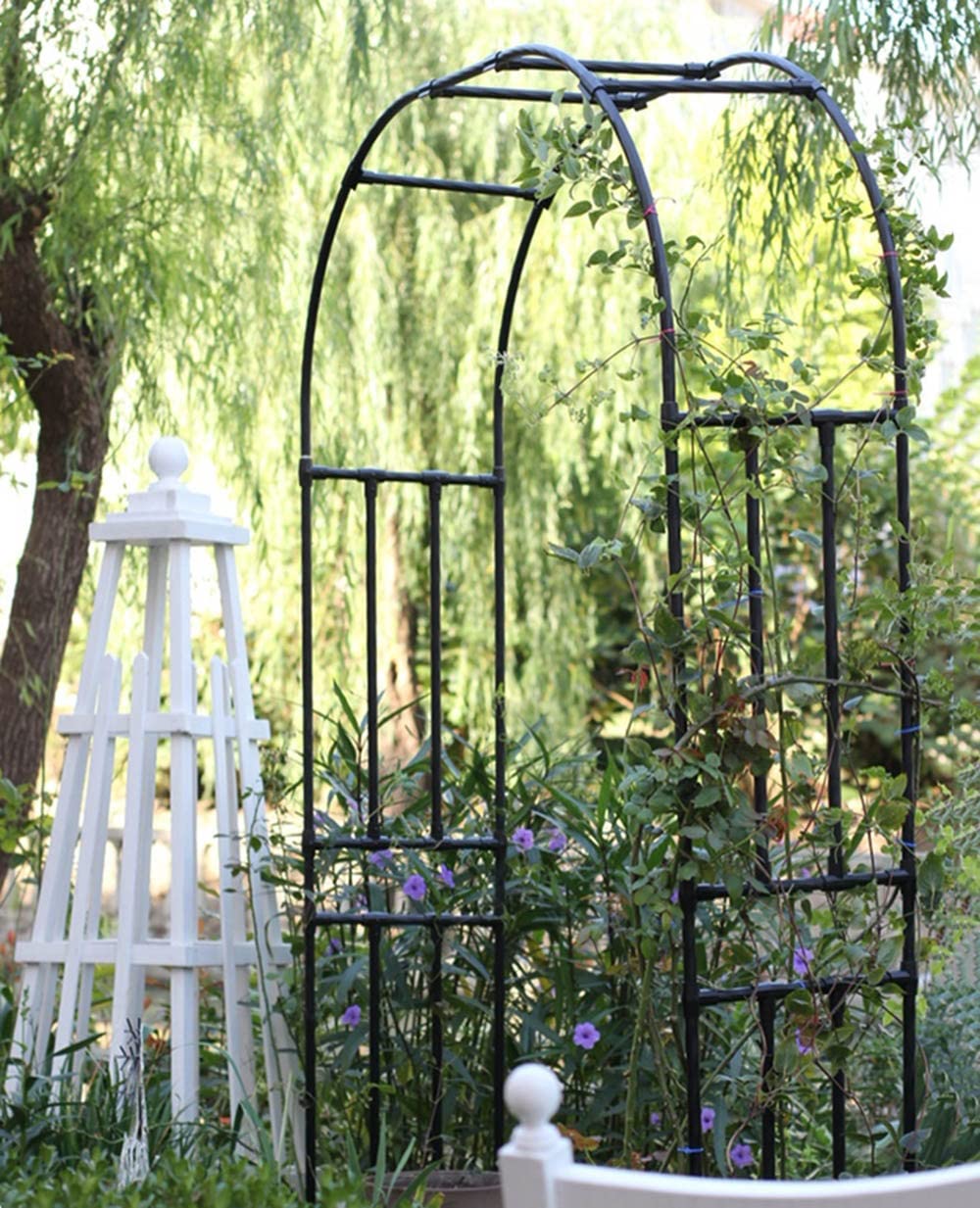Garden Mile Heavy Duty tuinprieel met stalen frame, tuinboog - grote, sterke weerbestendige metalen klimplanten voor binnen en buiten, steunbogen voor rozen, klimmers, fruit, boog of erwten (2,4 m