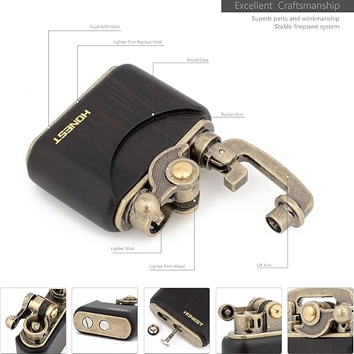 Miniatura 5 de Caja de madera de madera tipo antiguo suave llama balancín brazo elevador brazo queroseno encendedor (madera de ébano)