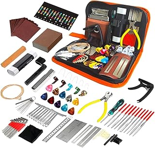 99PCS Guitar Tool Kit Multifunctional with Capo Strings Picks Bridge Pins Accessories for Bass Banjo Stringed Instruments Electric Guitar Repair Maintenance Cleaning Tools