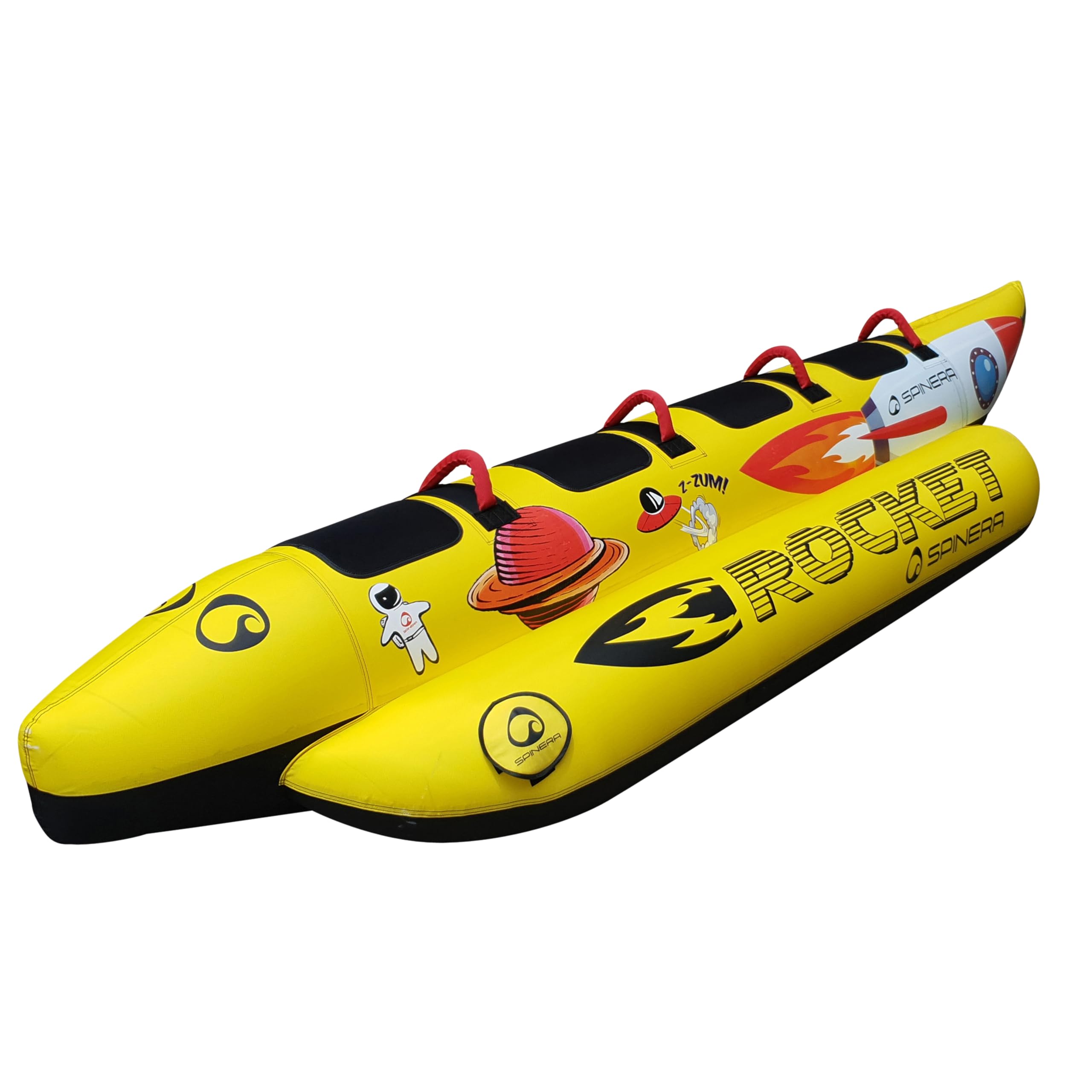 SPINERA Rocket 2 3 4 Towable Banana Tube für 2–4 Personen aufblasbares Wassersport-Tube Neopren-Handgriffe Nylonhülle 3-Kammern-System