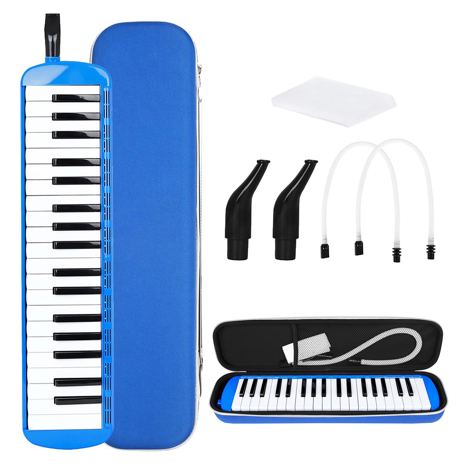 Naroote Mélodica 37 Touches, Clavier Air Piano à Double Tube avec Étui de Transport et Embouchures, Son Riche, Deux Options de Jeu, Instruments de Musique pour Enfants, Adultes (BLUE)