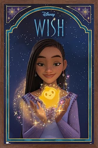 Trends International Disney Wish - Póster de pared Asha & Star, 22.37 x 34.00 pulgadas, versión enmarcada de caoba
