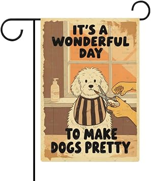 Garden Flag Grooming Dog Double Sided 12x18 In Small Burlap Seasonal Yard Decoration for Outside Porch