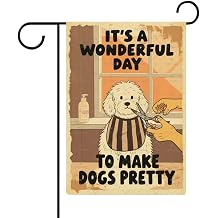 Garden Flag Grooming Dog Double Sided 12x18 In Small Burlap Seasonal Yard Decoration for Outside Porch