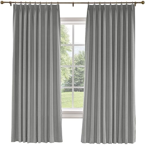 Drapifytex Extra Wide Pinch Pleated Curtain Drapery Faux Linen Room Darkening Curtain 72 Inches Width by 96 Inches Length, Bedroom Curtain Livingroom Curtain, Rock Grey
