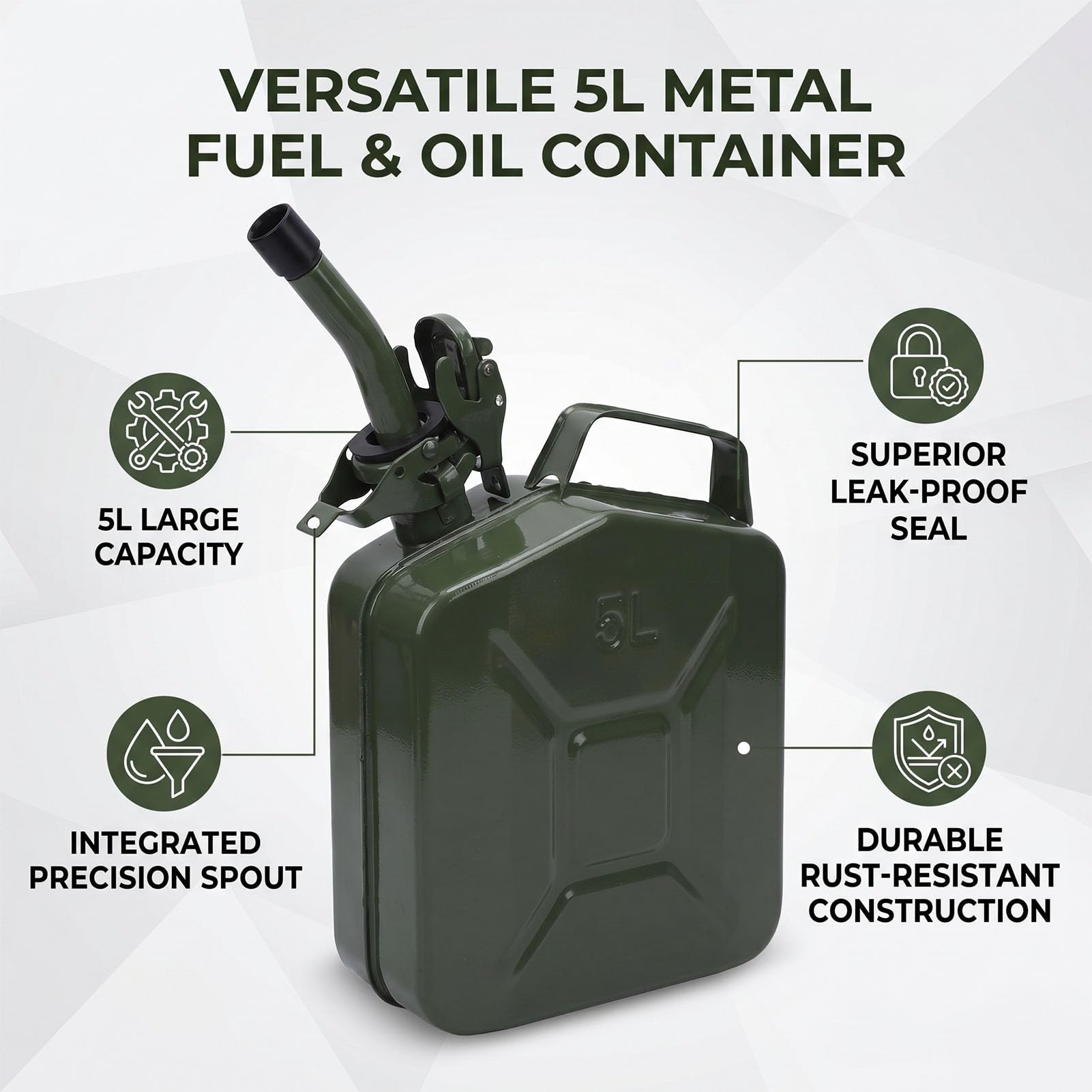Fockety Tanica di Metallo da 5L per Carburante con Beccuccio, Contenitore | Contenitore per olio in metallo per camion, caraffa per gas anti-fuoriuscita, tanica per benzina, tanica per carburante di