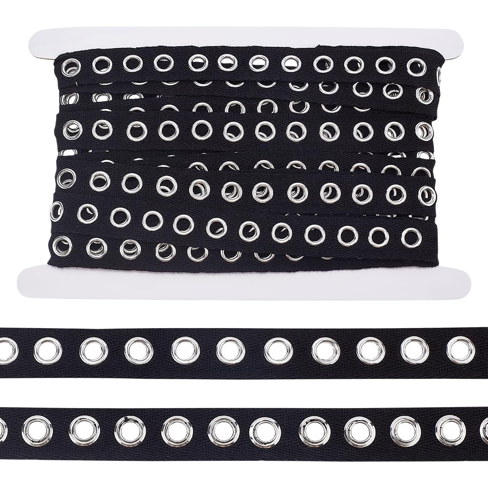 BENECREAT Ösenband Baumwolle - 4.5m Schwarz Mit Silbernen Ösen