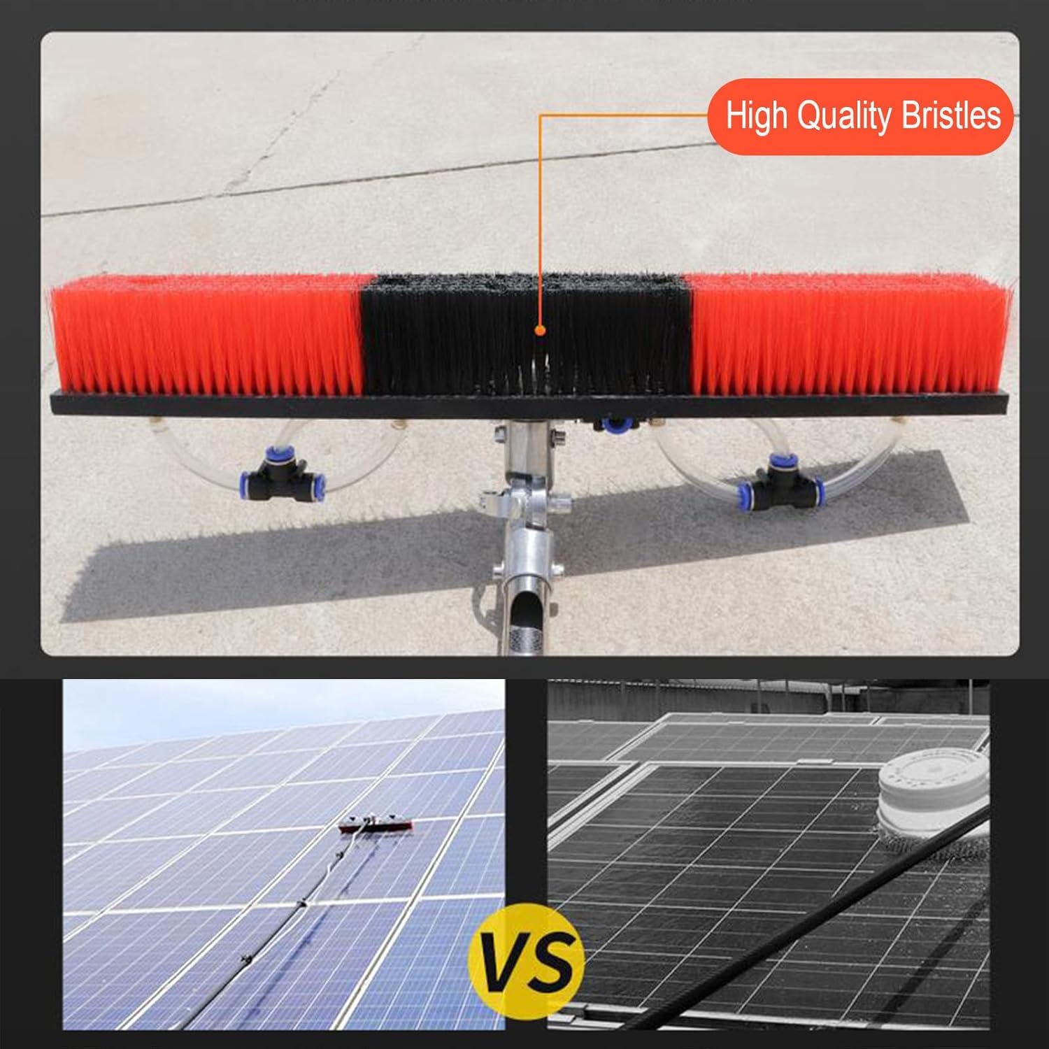 Zestaw do czyszczenia solarnego – obrotowa szczotka zasilana wodą i system słupków do wydajnego czyszczenia paneli słonecznych, regulacja wysokości, zasięg 10 m
