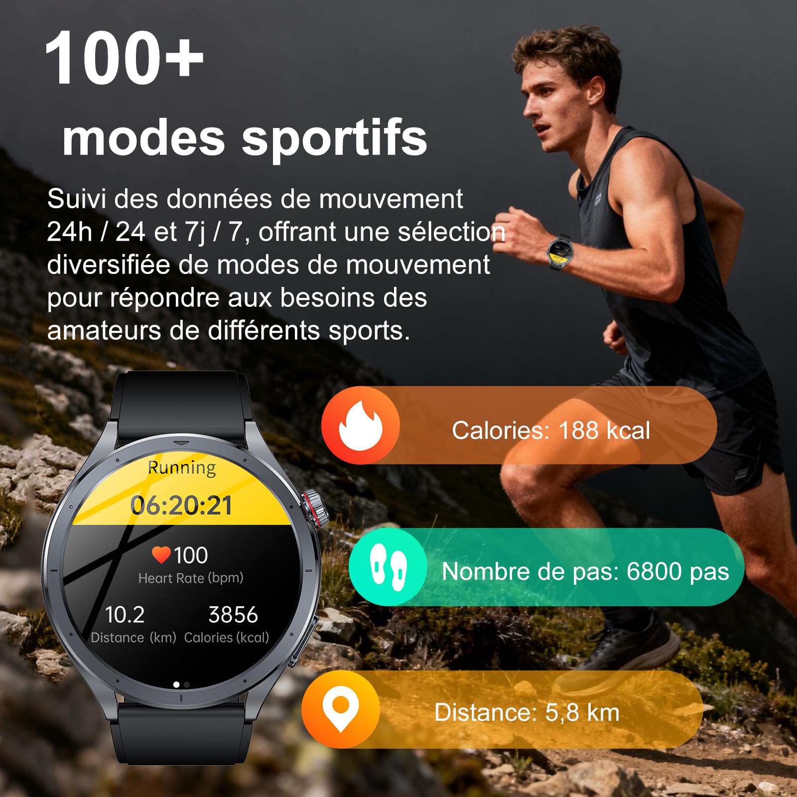 YUPENG 2026 IA Montre Connectée Homme avec ChatGPT/ECG+HRV/IMC, 1.53" Smartwatch avec 5.4BLE Appel Bluetooth/LED Lampe, 24H Τе𝐧ѕіо𝐧 Αrтérіеllе/Sommeil Monitor/Fréquence Cardiaque, Android iOS