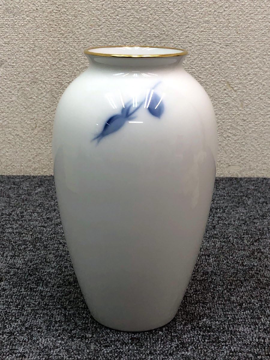 瑞】大倉陶園 ブルーローズ 花瓶 花生 フラワーベース 高27．7cm