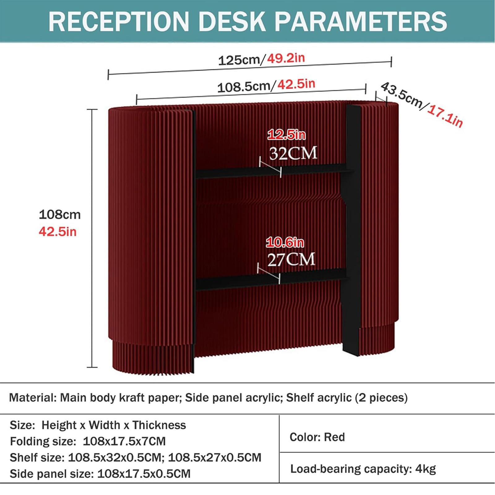 Escritorio de recepción moderno curvado, mesa portátil para venta al por menor, ferias de manualidades, estante de exhibición de pequeñas empresas para bares, tiendas, hoteles, diseño versátil