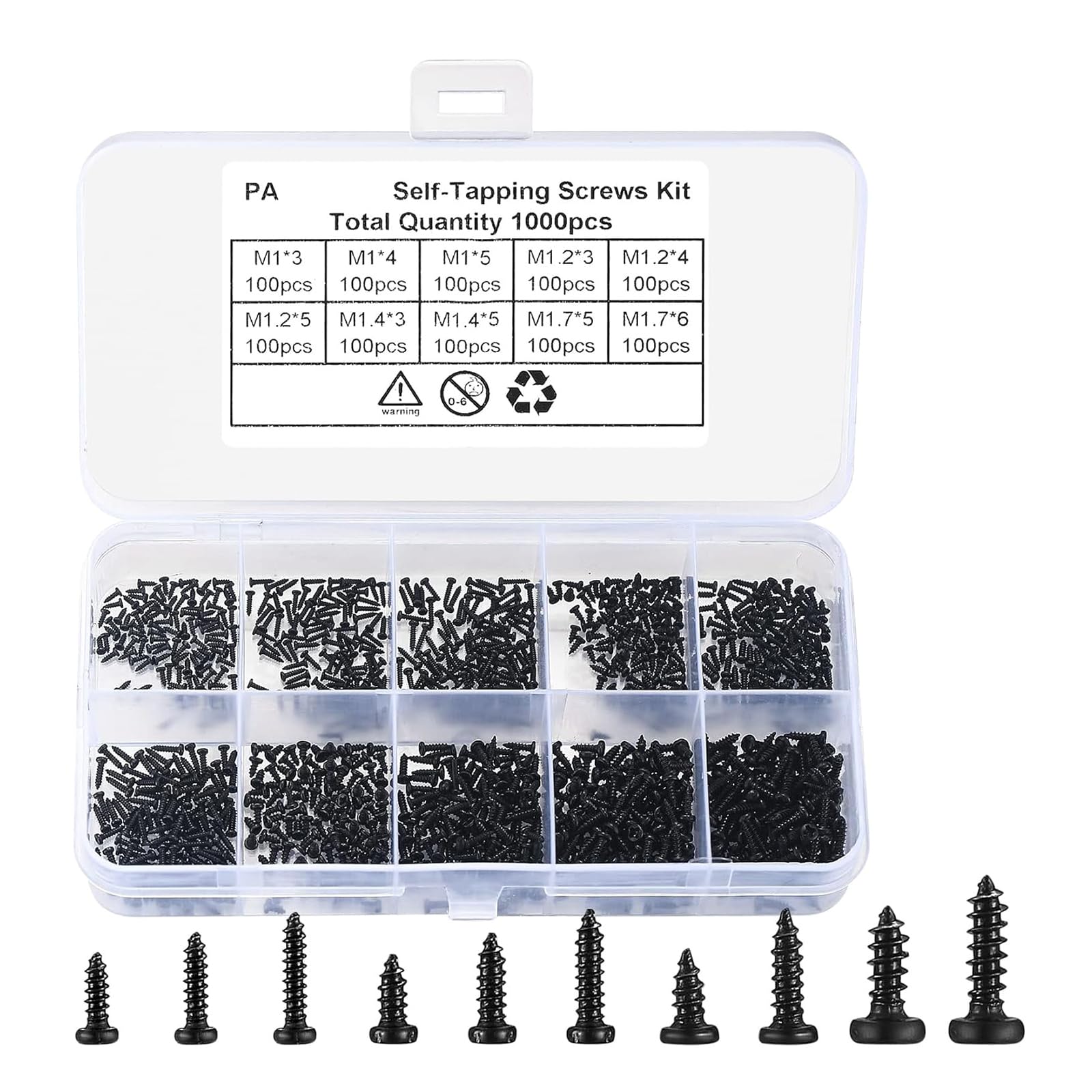 Kalttoy Multicolor 1000Pcs / Set Screw Set Tapping Screws Assorted Screw Repair Assortment For Homes Project Jewellery Repair