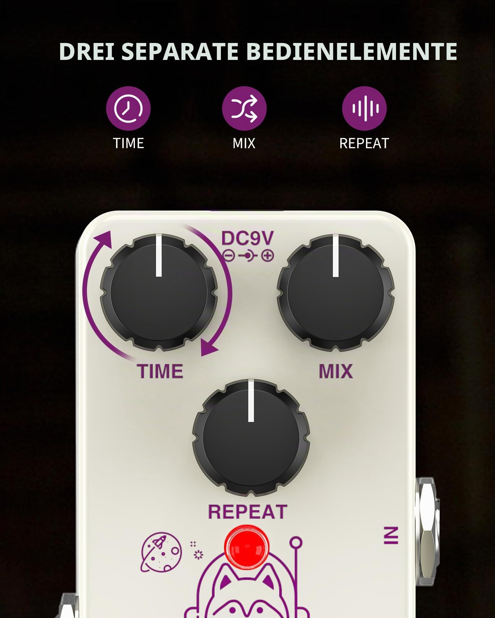 POGOLAB Delay Pedal Gitarre, Bassgitarren-Pedal mit Time-Mix-Repeat, Gitarrenpedal mit Art Design Aluminiumlegierungsgehäuse True Bypass, Analoge Gitarren-Effektpedale für alle Arten von Musik