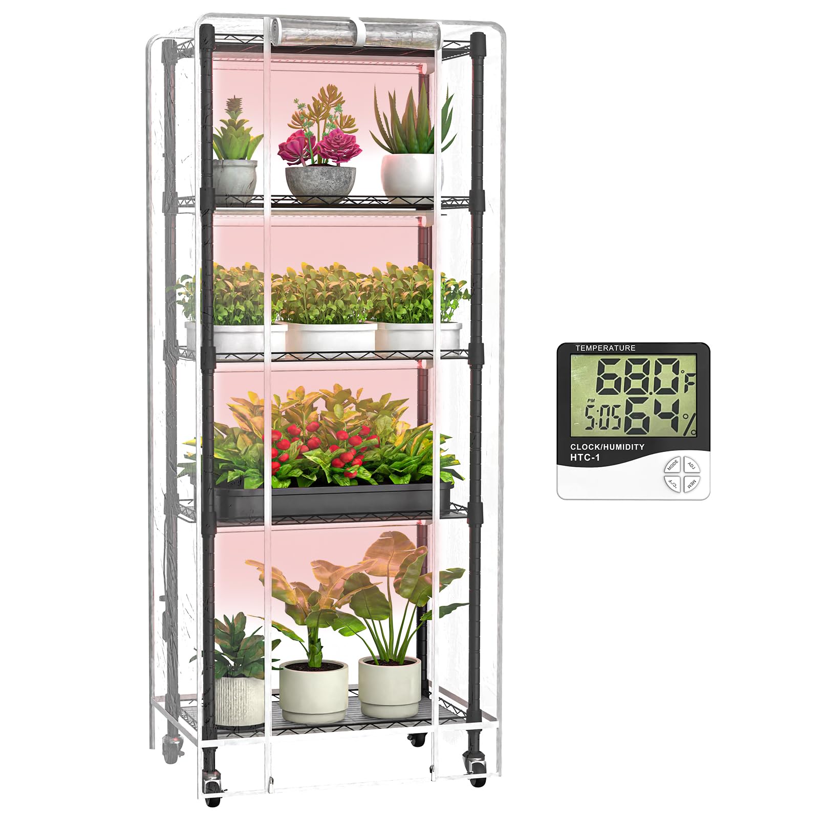 sagrynfp Indoor Greenhouse with Grow Lights 5-Tier Black