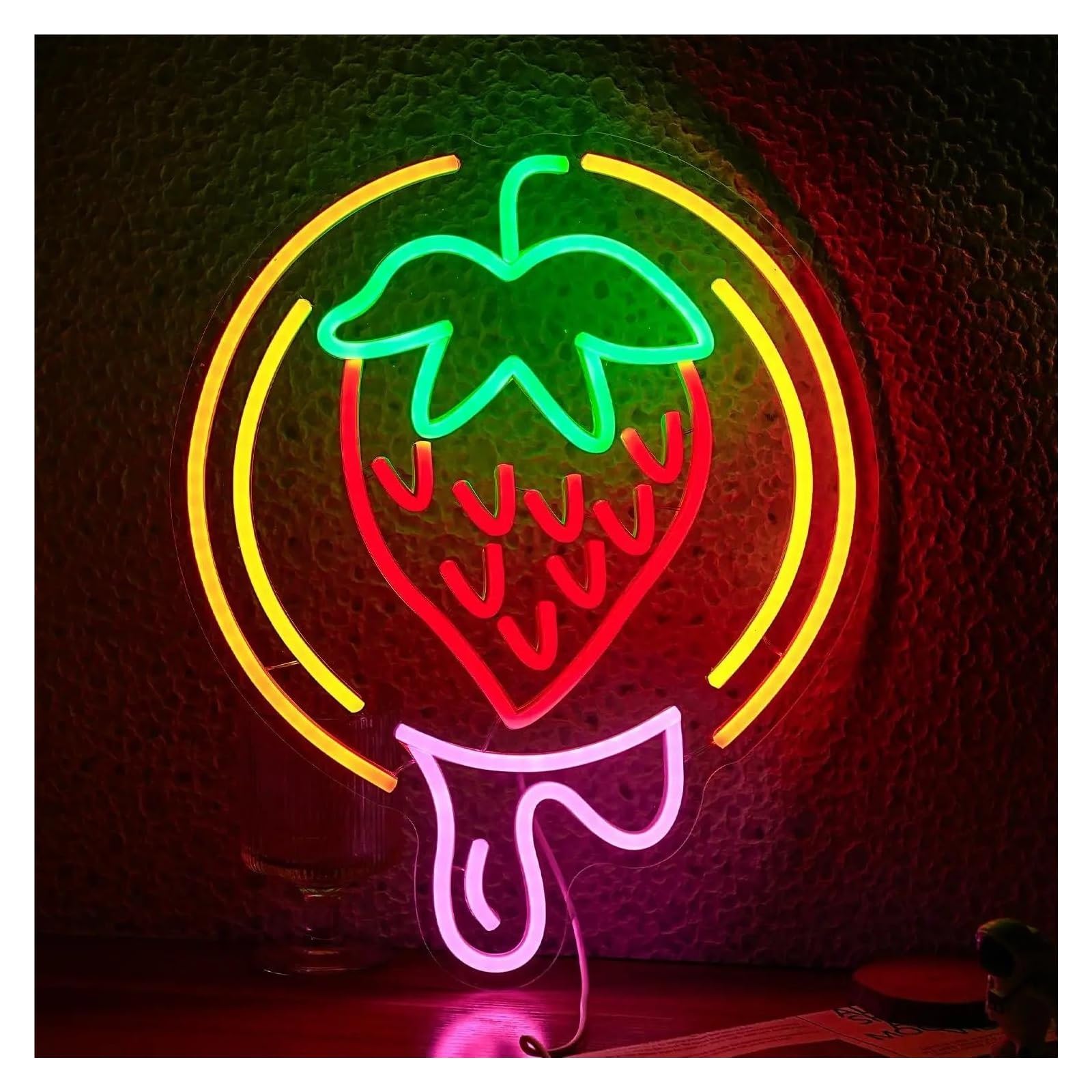 SHOUXI Sign Lamp Strawberry Neon Sign for Home Kitchen，Fruit Market，Dessert Shop，Farmhouse RestaurantsDecoration 38x31.6cm