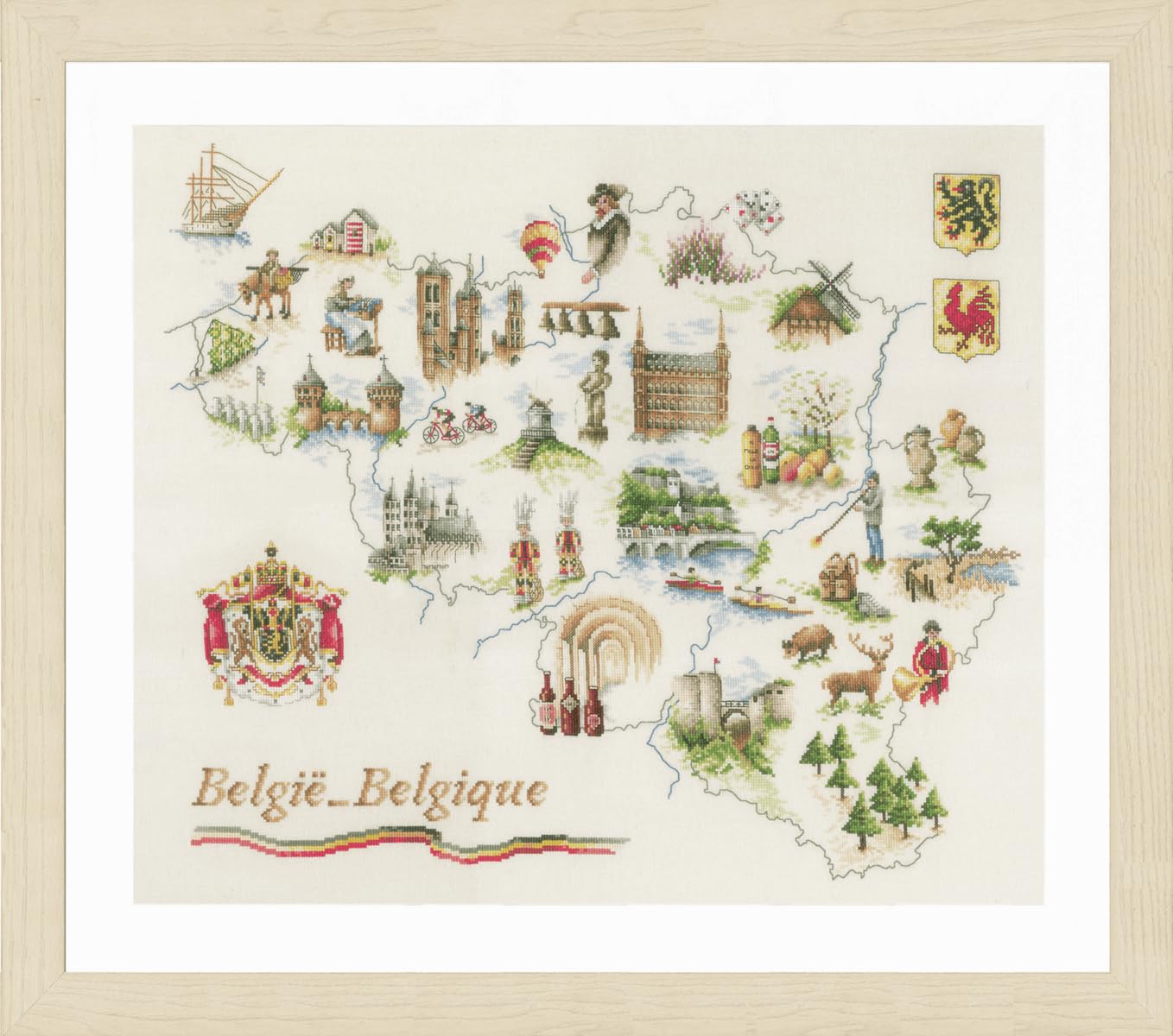 Lanarte PN-0173689 zestaw do haftu krzyżykowego mapa Belgii, wzór liczb, opakowanie z wzorem, bawełna, wielokolorowy, 64 x 50 cm / 25,6" x 20"