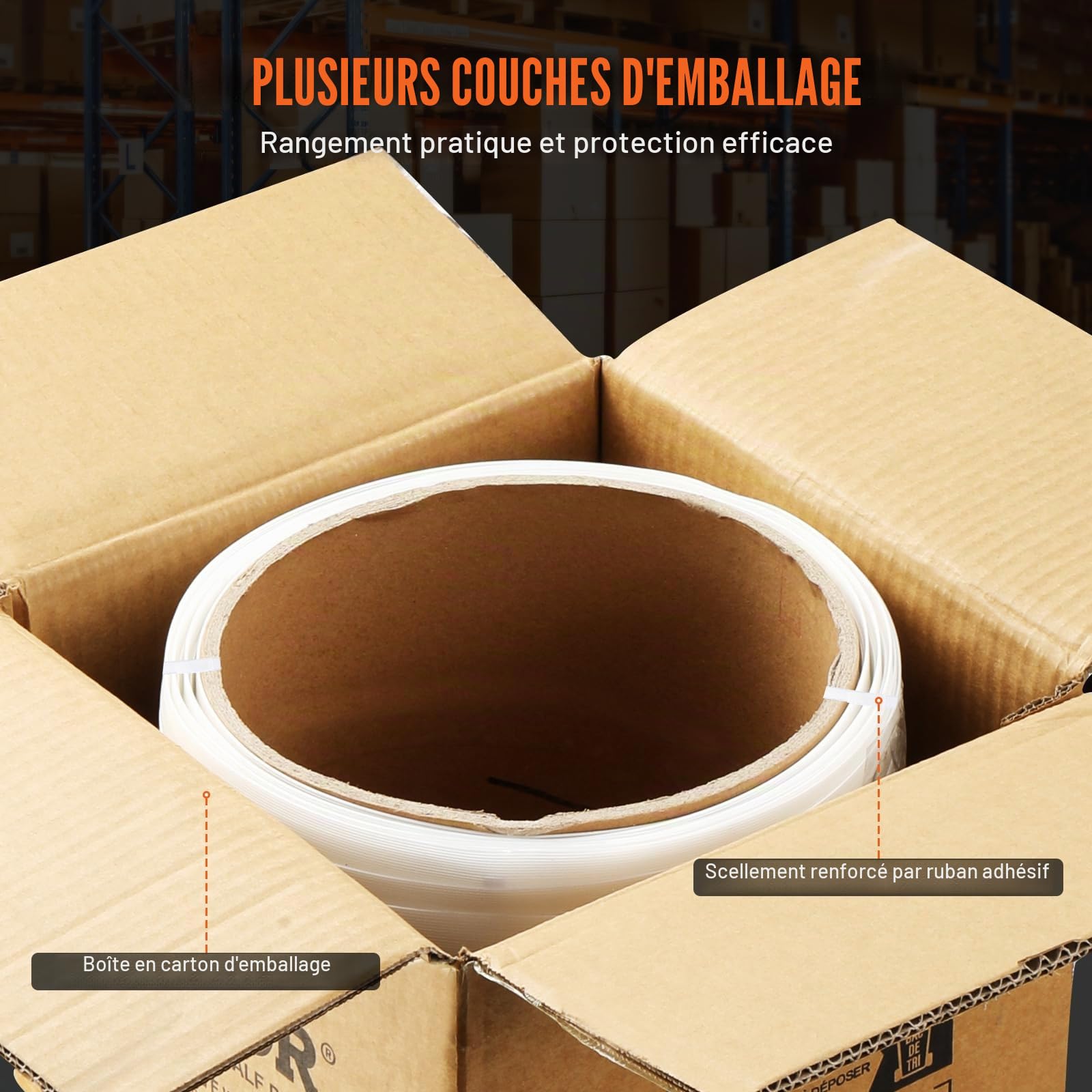 VEVOR Rouleau de cerclage en sangle tissée pour emballage, 100 m x 19 mm x 0,9 mm, bobine de cerclage robuste pour palettes, haute résistance 800 kg, feuillard de cerclage tressé portable, blanc