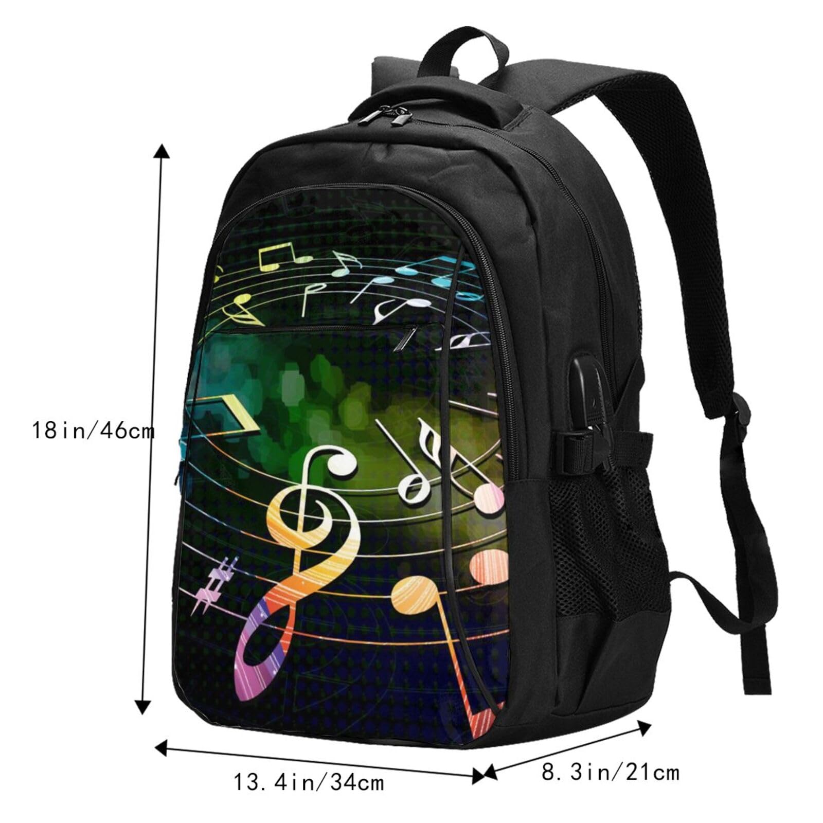 InOmak Bunte Musiknoten, Reiserucksack, Freizeitrucksack, Schulrucksack, Laptop-Rucksack für Damen und Herren