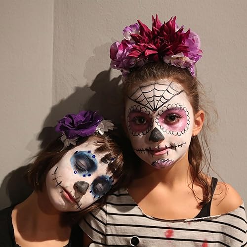 Miniatura 4 de Tatuajes faciales del Día de los Muertos, paquete de 10 tatuajes faciales temporales de Halloween, tatuaje facial de calavera de azúcar para adultos