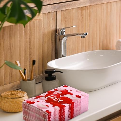 Miniatura 6 de AnyDesign - Paquete de 100 servilletas de papel desechables para el día de San Valentín, diseño de corazón rojo y blanco, servilletas de papel