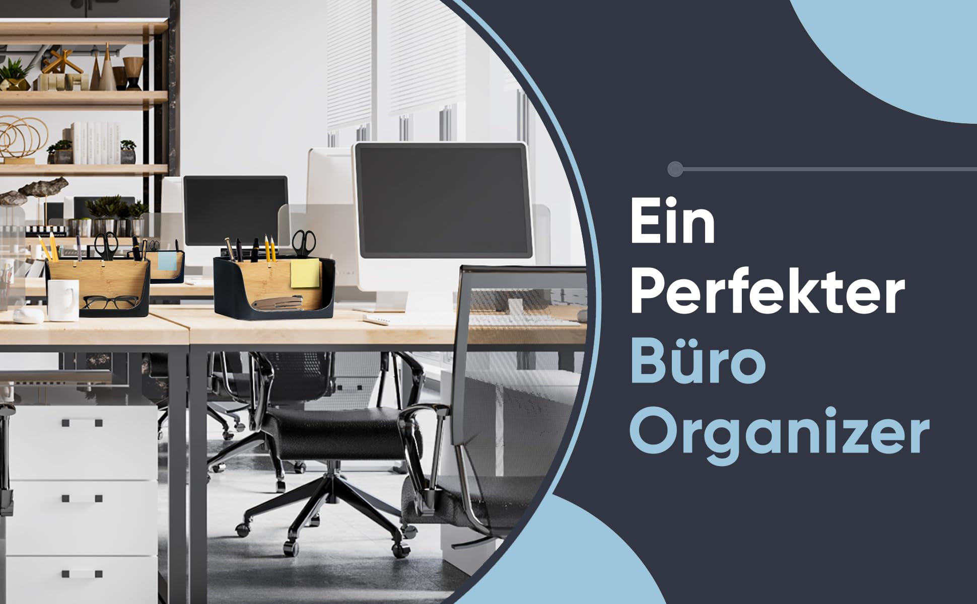 ECO Schreibtisch Organizer | Tisch- Büro- Kosmetik- Organizer | Handy & Tablet Halterung | Stiftehalter Schreibtisch | Briefablage | Serviettenhalter (schwarz, klein)