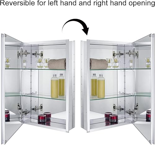 Miniatura 5 de Fundin Espejo de baño de aluminio solo para montaje empotrado, con puerta de espejo de doble cara sin marco, 15 pulgadas x 24 pulgadas