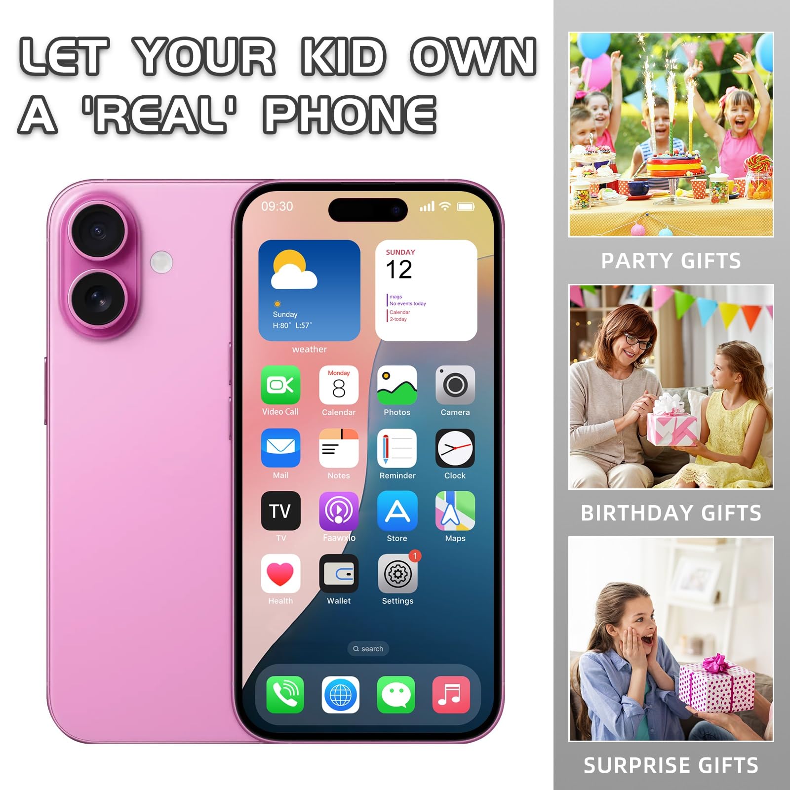Modelo de teléfono falso falso, parece el RealPhone compatible con Phone 16 Pro Max, para exhibición de tienda de teléfonos celulares o enviar un teléfono de juguete para niños (16, rosa, la pantalla 6