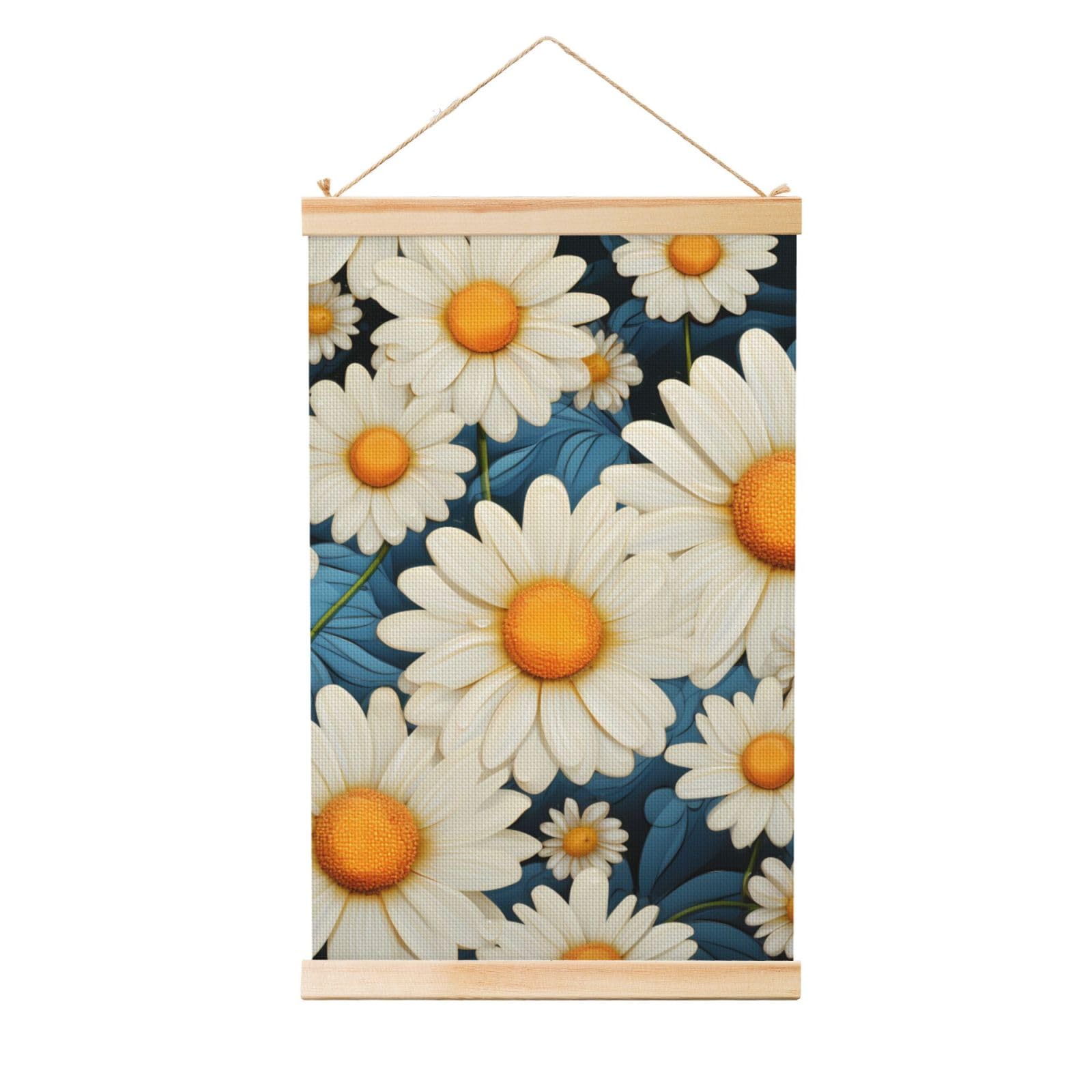 Daisy Poster Wooden Shaft Hanging Poster Wall Hanging Banner Canvas Artwork with Wood Frames 16"x24" Modern Artwork Decor Ready to Hang Wall Art for Home Decor Scroll Painting