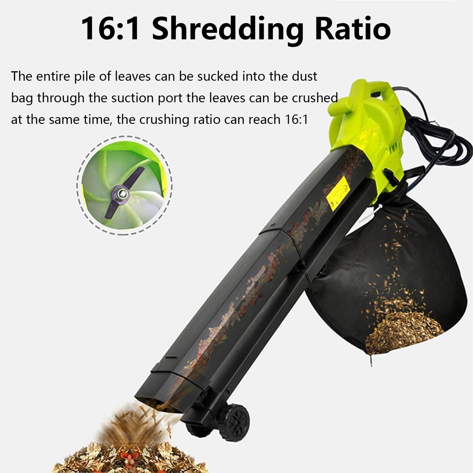 3000W Aspirador De JardíN 3 En 1,Soplador Y Triturador Hojas,Bolsa RecoleccióN 40L,Cable 3M,PortáTil Limpiador Exteriores EléCtrico Ligero,Ideal Para CéSped,Patios,Canalones Entradas VehíCulos(120*110