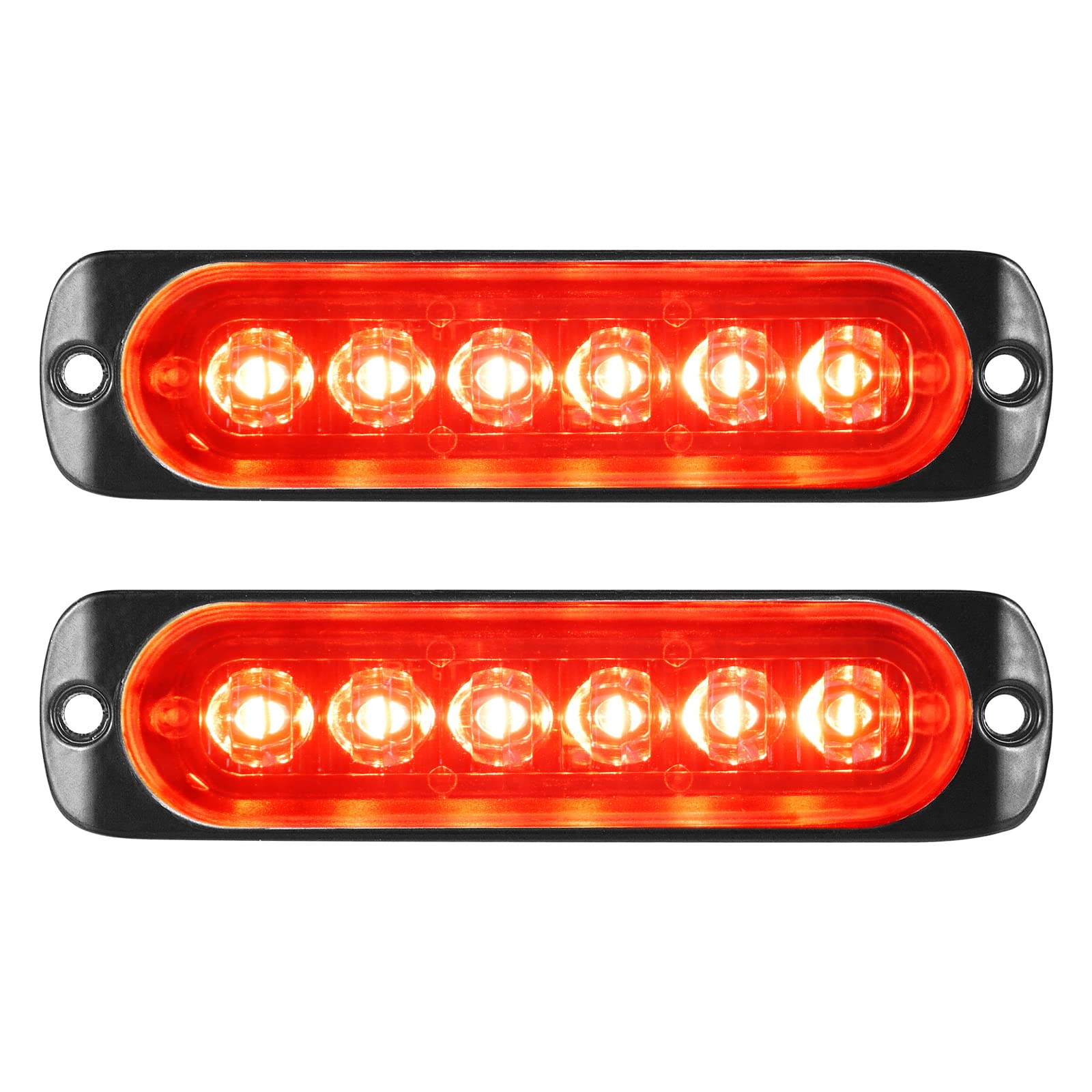 Willpower 2pcs 4.3 Inch LED Strobe Warning Lights, Red 6 LED Safety Emergency Flashing Light Construction Hazard Beacon LED Light Bar for Car Truck Van Off Road Vehicle Boat Surface Mount