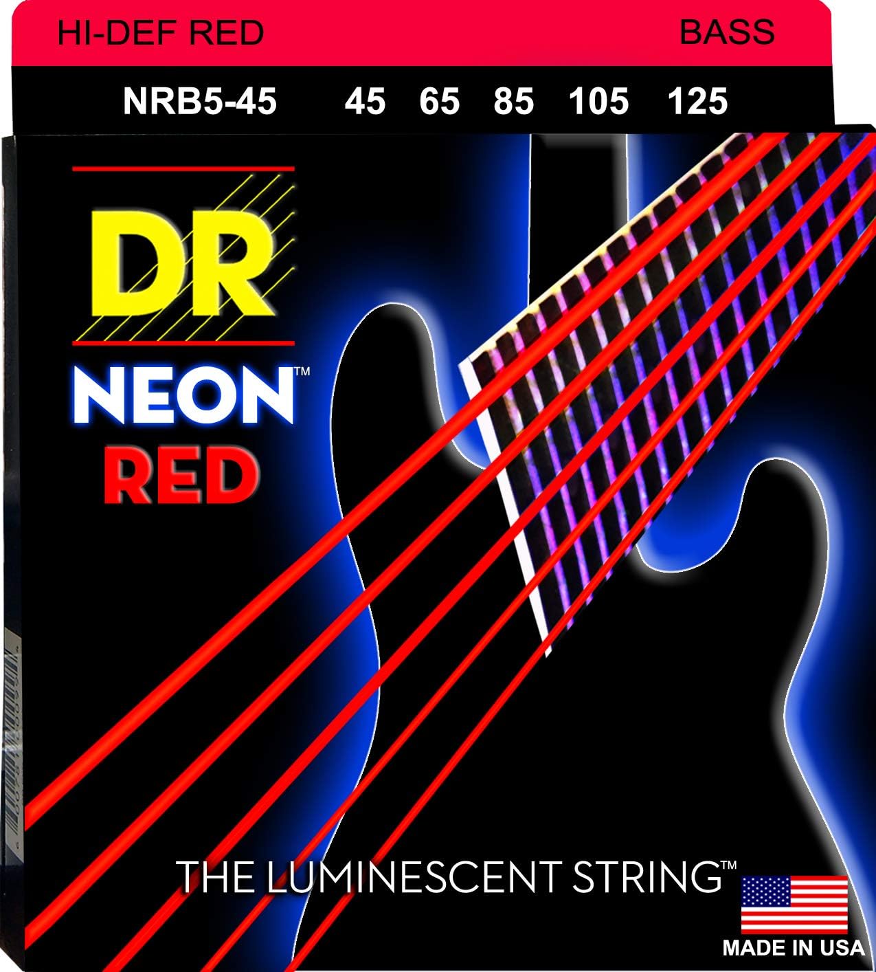 Multi Color Bass Strings 5 DR Strings Hi-Def NEON Multi-Color