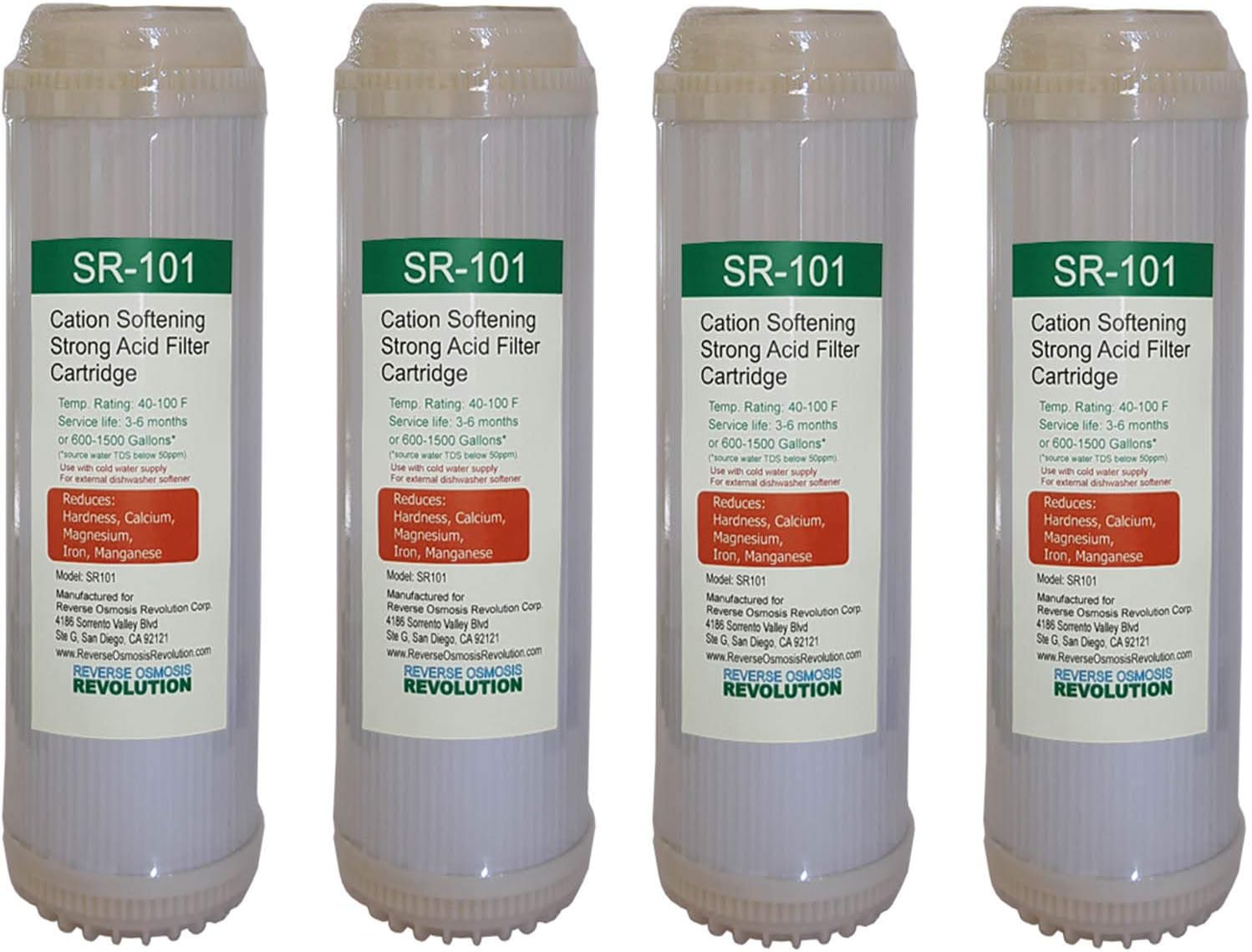 SR101 10"x2.5" Cation Resin Softener Water Filter for Whole House/External Dishwasher Softener/Reverse Osmosis Systems, Qty of 4