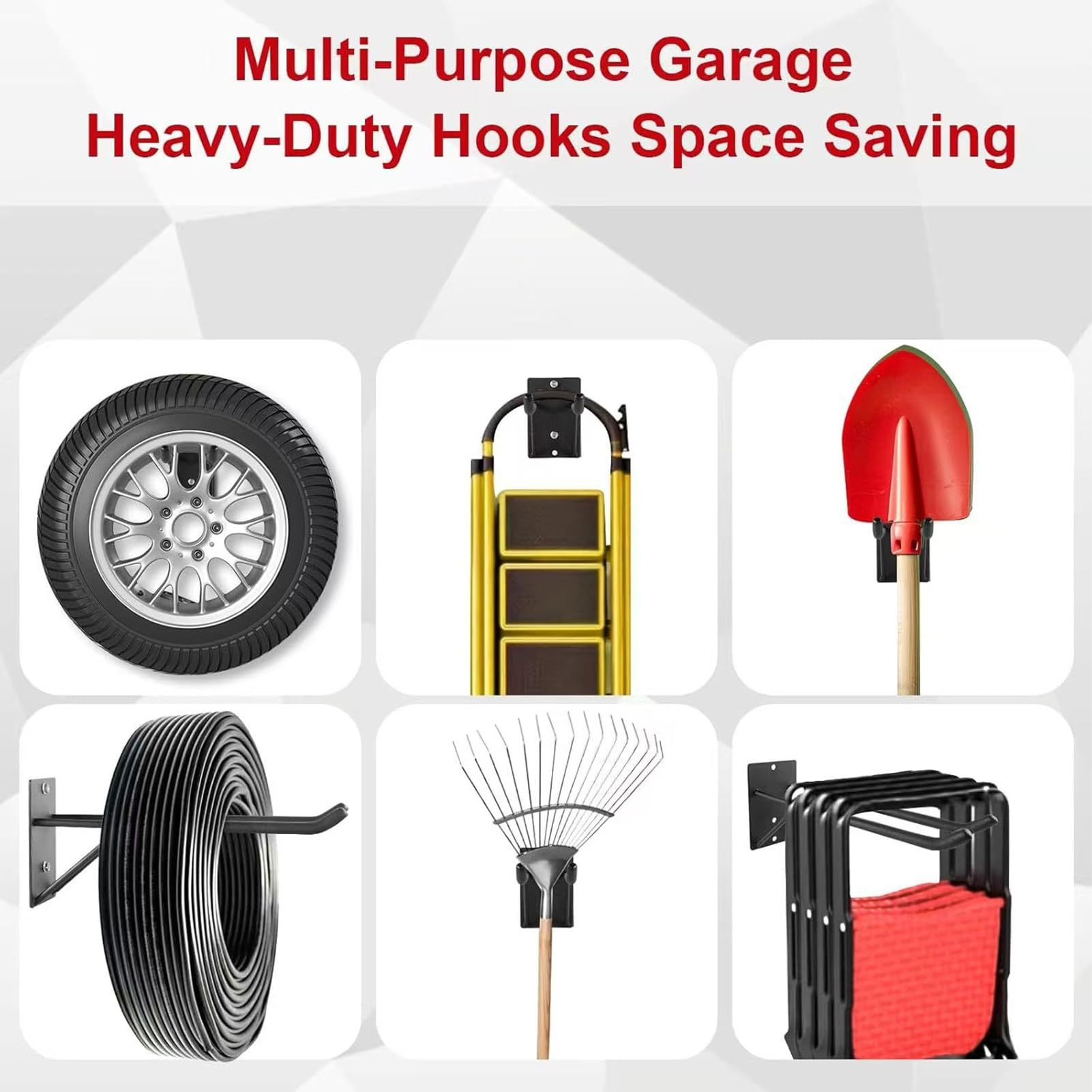 RIZGHWOY Ganci da Garage Resistenti,Supporti con Base Larga for | Metallo Antiruggine, estremità Piatta Salda, Supporto da Parete per Attrezzi