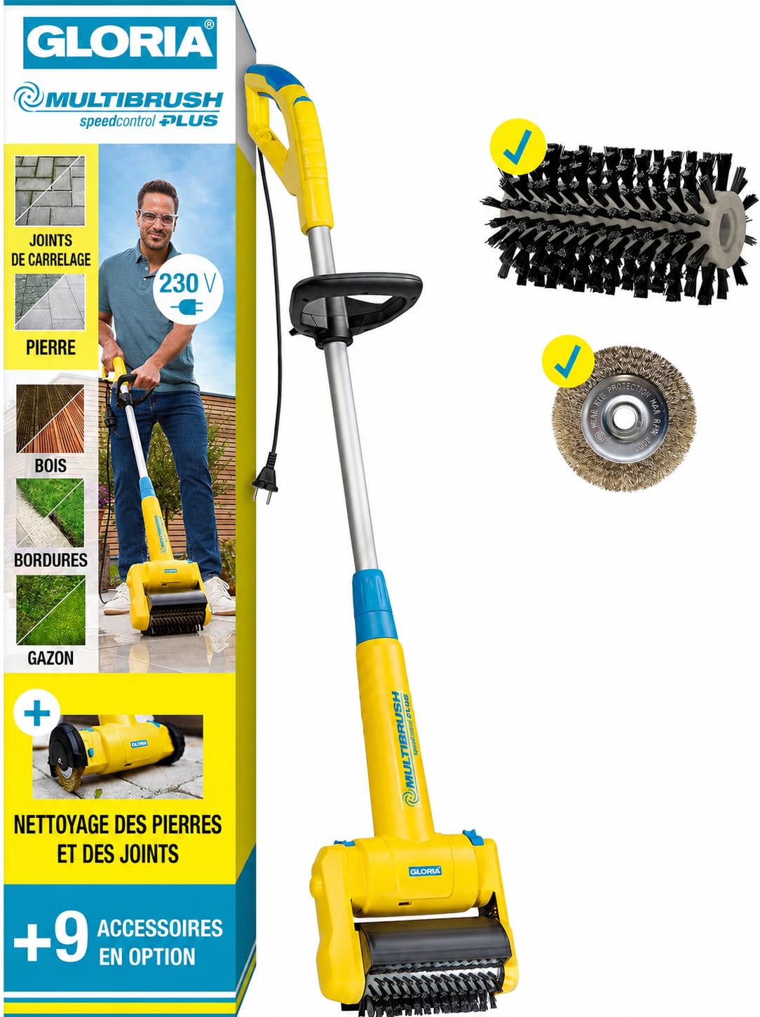 GLORIA Brosse de Nettoyage Électrique Filaire MultiBrush speedcontrol 230V Puissance Constante Désherbeur Coupe-Bordures