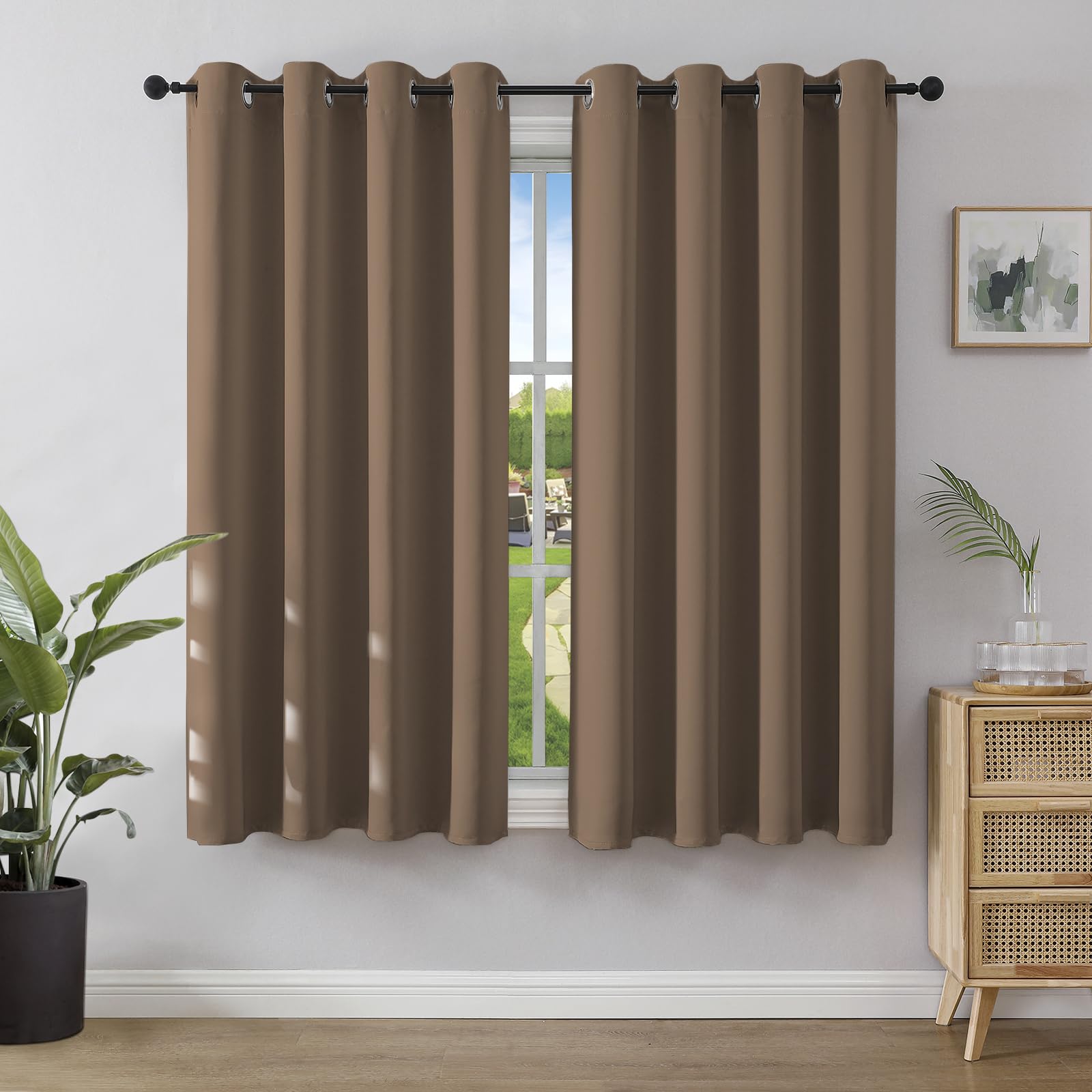 Joydeco Rideau Occultant 2 Pièces, Rideau Thermique Isolant Anti Chaleur Tenture Opaque à Oeillets Isolation Lumiere Anti UV Decoration Chambre Maison Salon Intérieurs