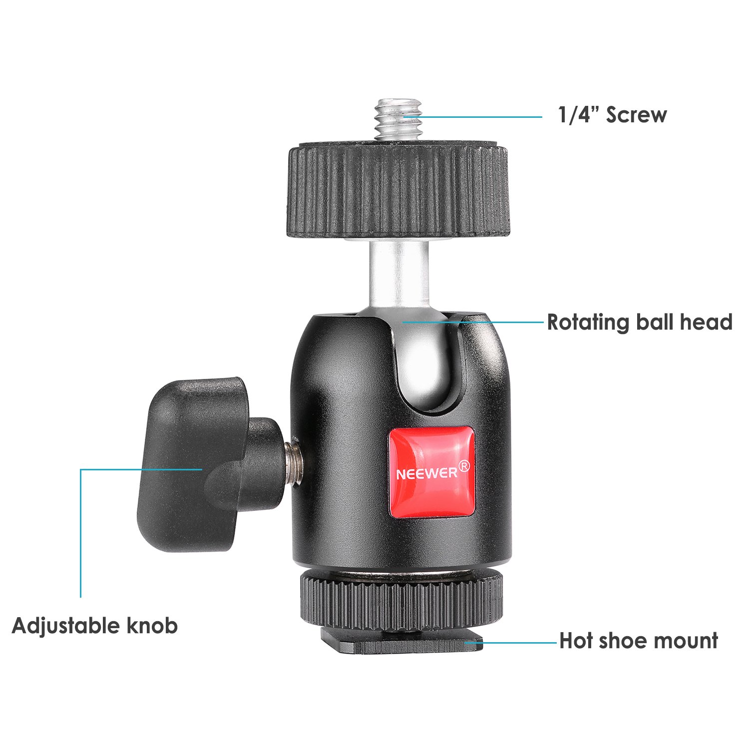Support Mini Rotule 1/4" Neewer ST17 - Tête Sphérique Pour Appareil Photo, Smartphone, Lampe Vidéo