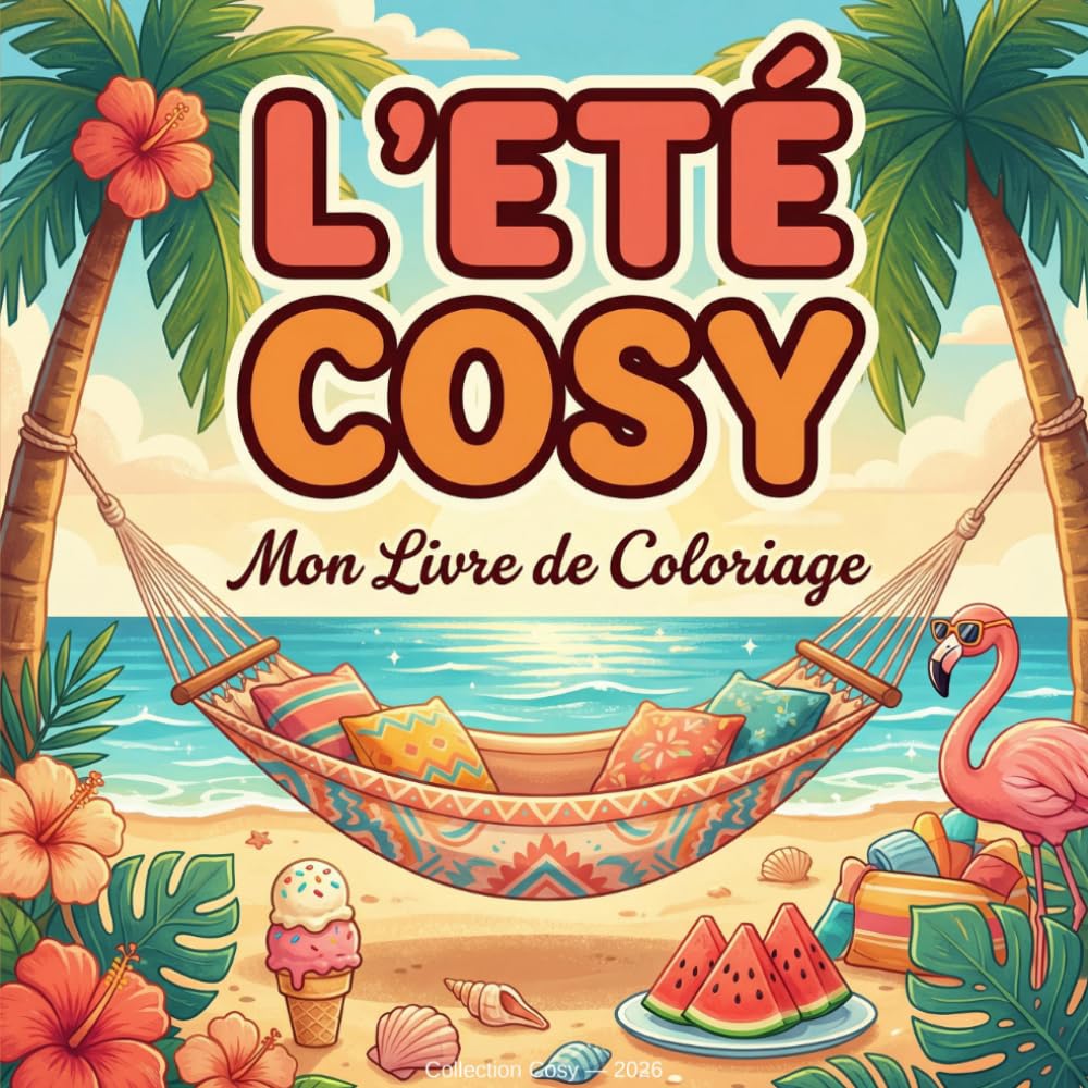 L'Été Cosy: Livre de coloriage adulte anti-stress — 40 illustrations à gros traits pour se détendre : Plage, Animaux marins, Cocktails, Fruits d'été et Jardins fleuris