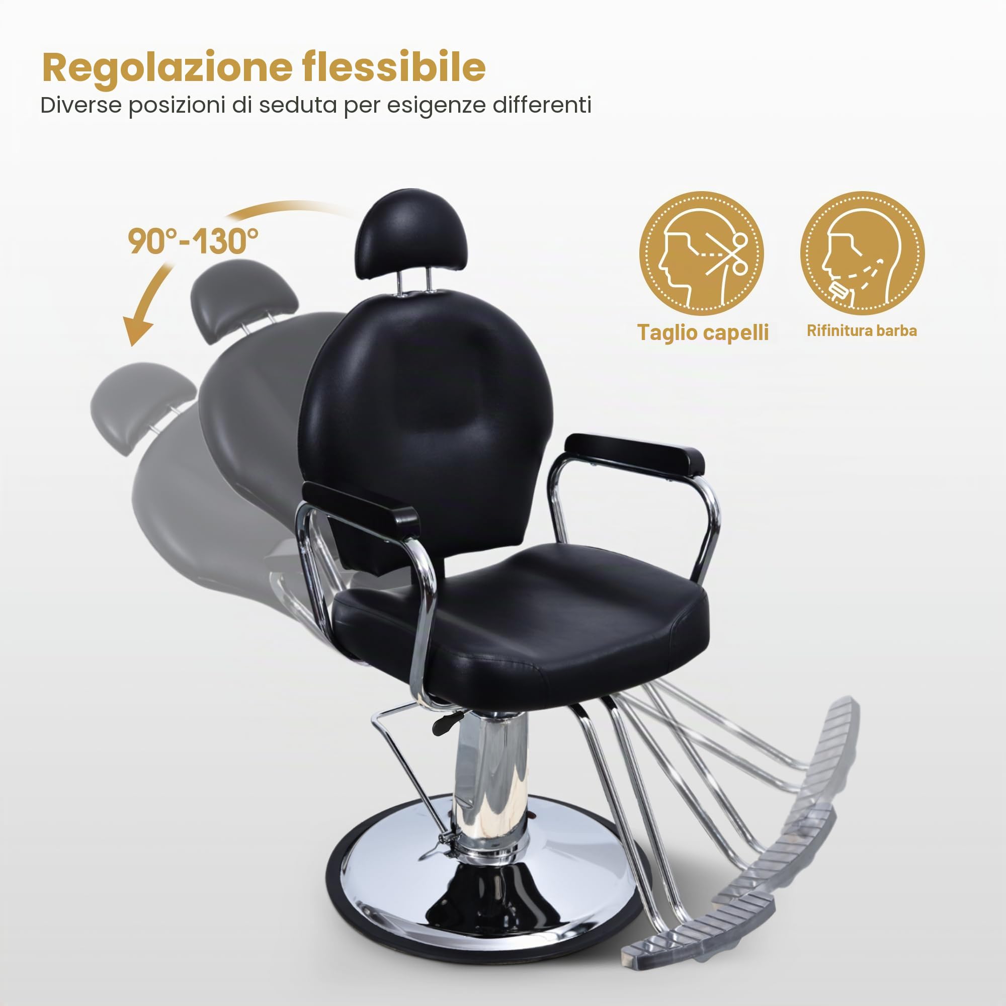 BarberPub Fotel Fryzjerski Girevolny Reclinowany Regulowany 3022BK