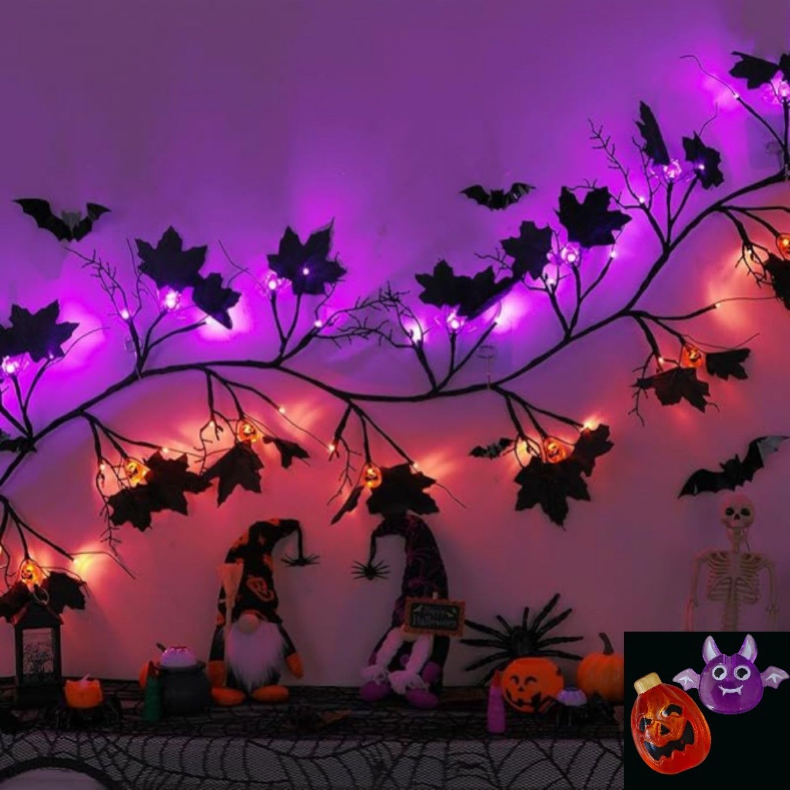 54 diody LED, Halloween, wierzba, winorośl, sztuczne rośliny, łańcuch świetlny, 8 trybów, możliwość ściemniania, elastyczne, DIY, gałąź drzewa, na imprezę, wystrój domu