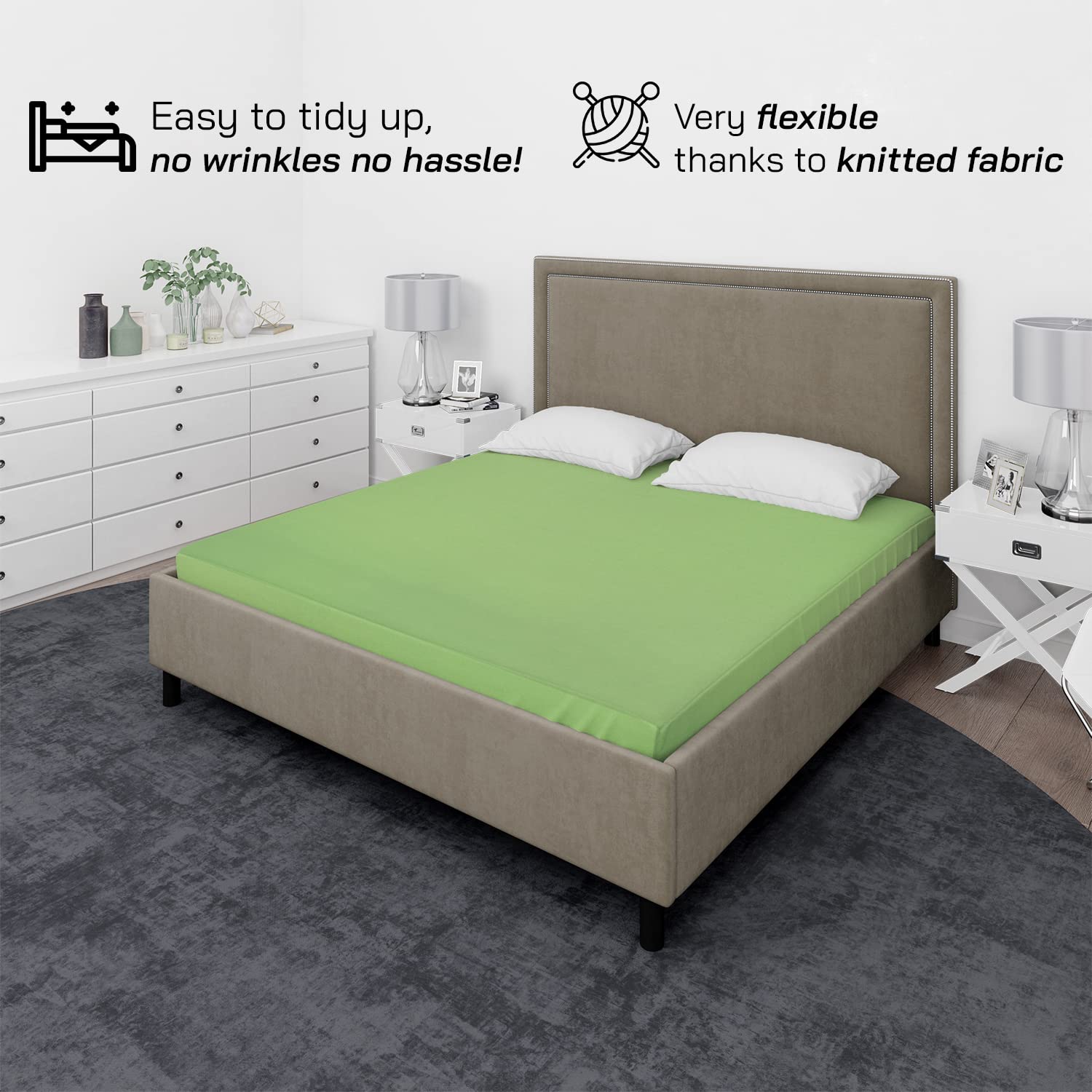 Home Still Fitted Bed Sheet | Super Soft Polycotton & Stretch Micro Knitted Fabric | Washable Soft Flexible & Easy to Tidy Up | Double Size 140x200x30cm Green - Image 2