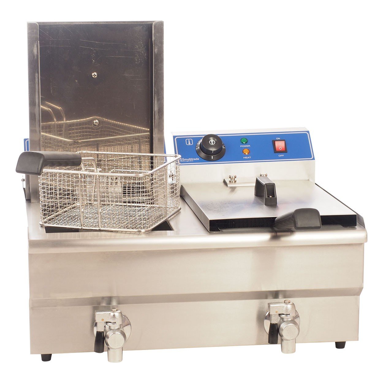 Friteuse Fritteuse 400 V in Edelstahl GS Multitrade 2 x 16 Liter Leistung 2 x 6 KW Ablaufhahn EGO Thermostate inclusiv 2 x16 AH Steckern
