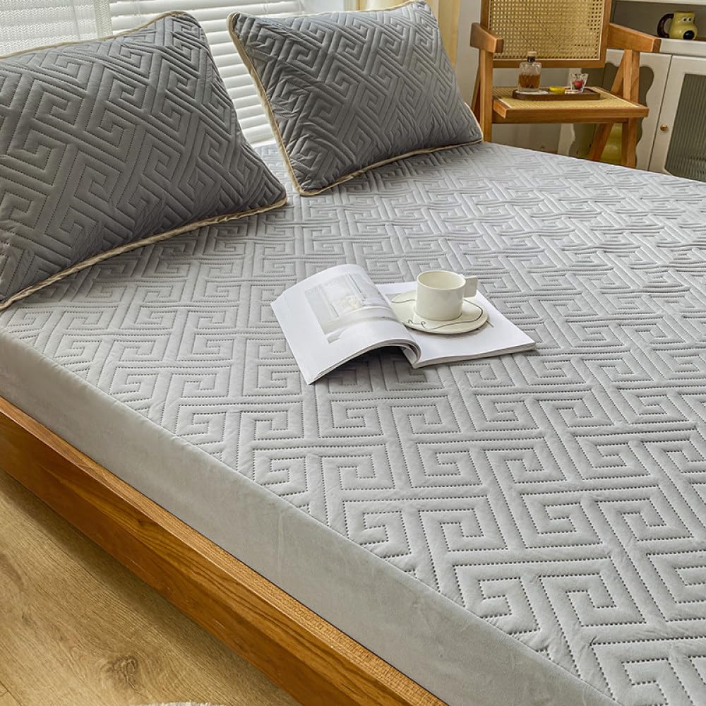 Générique Drap-Housse réglable épais matelassé gaufré 160x200, protège-Matelas sans taie d'oreiller, Gris 80x200x30cm