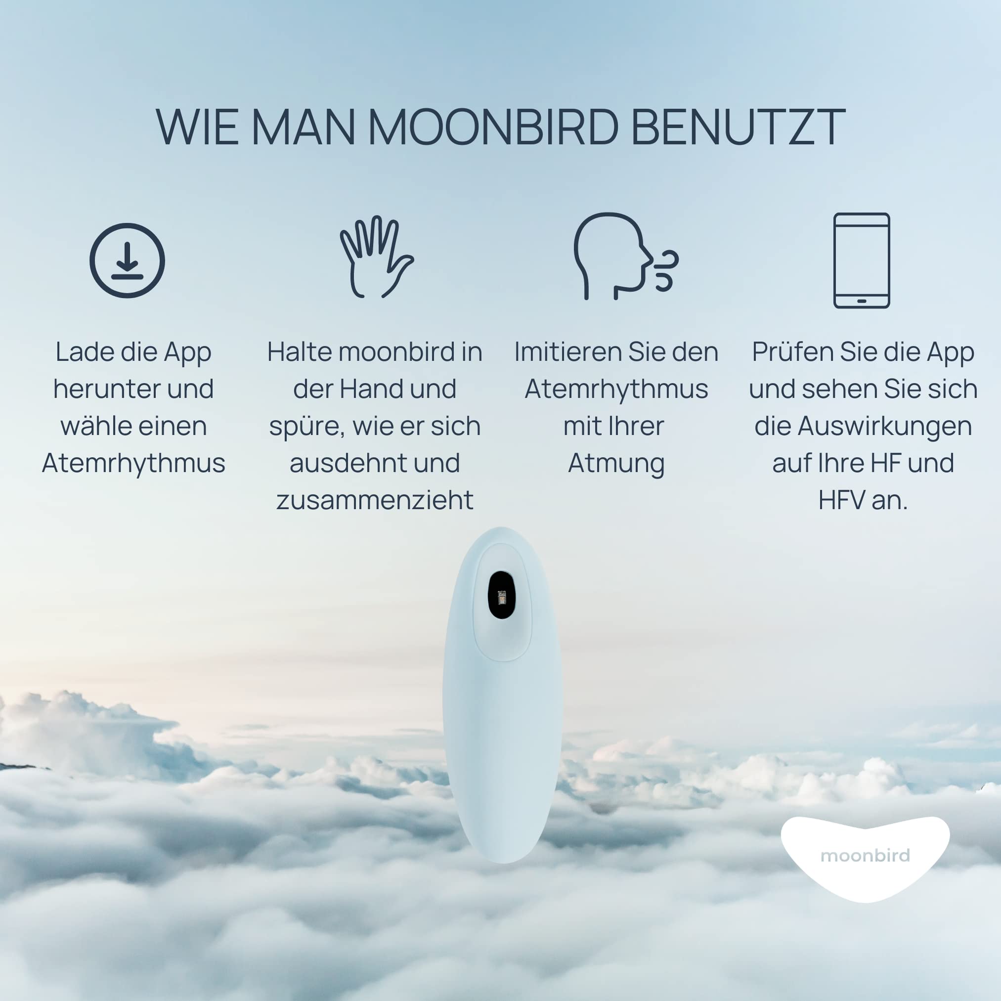 Moonbird Atem- und Meditationsgerät Einschlafhilfe Erwachsene Stressreduzierung Angstlinderung Himmelblau