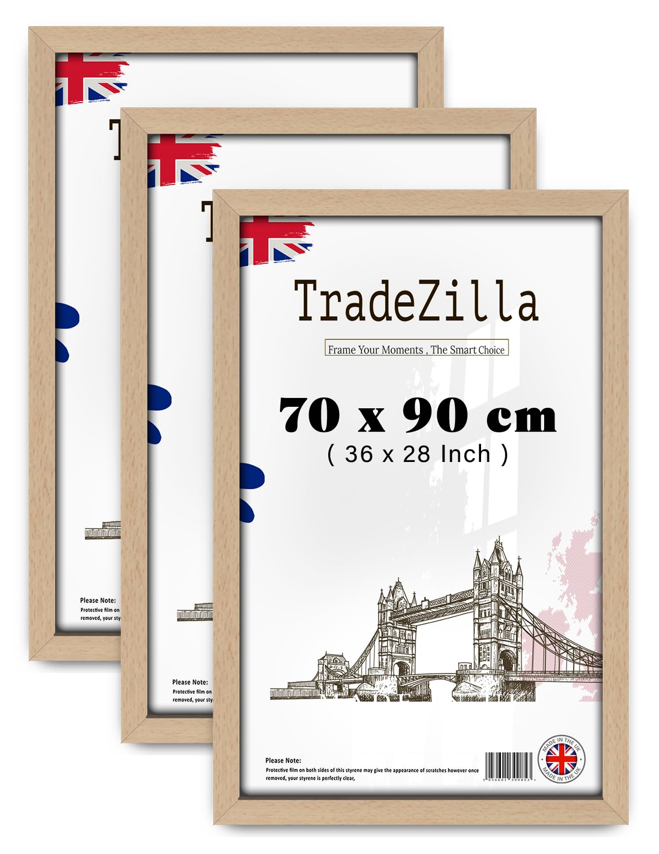 TradeZilla pack of 3 MDF Wood Picture Frame (70 x 90 CM) Wall Gallery Poster Frame for Art, Home Décor, Durable Engineered Wood, Hanging Hooks for Easy Mounting [ Beech ]