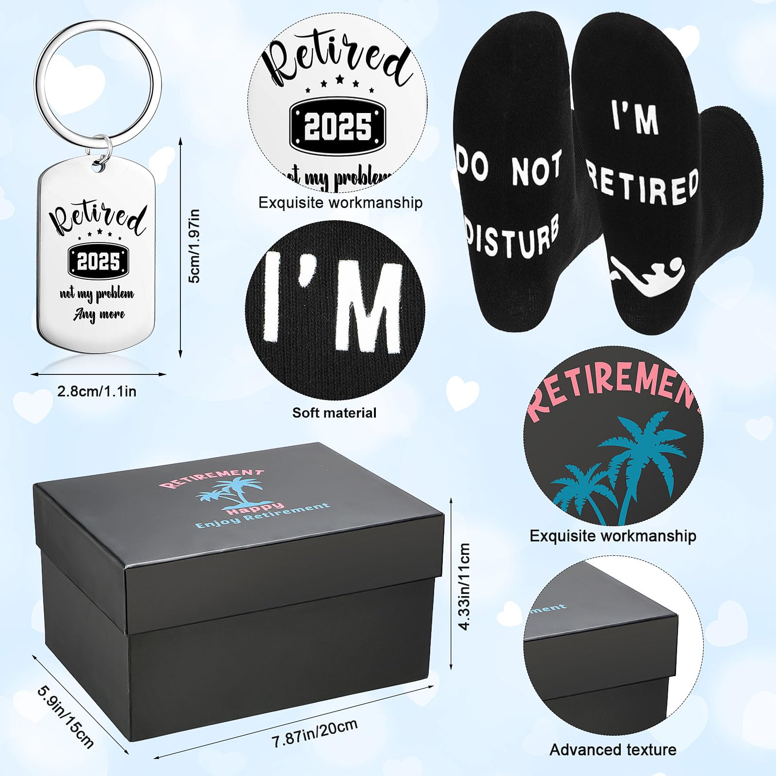 Cadeau Retraite Homme – Kit Amusant 4 Pièces : Casquette + Chaussettes + Carte – Idée Cadeau Départ à La Retraite