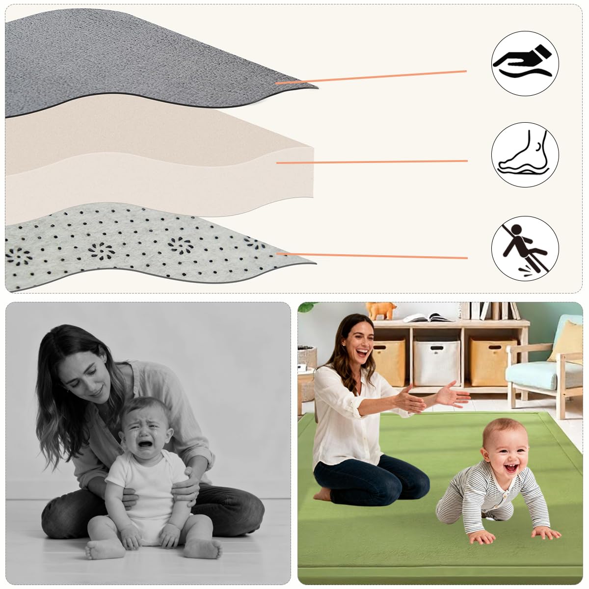 Premium Krabbelmatte Baby, Kinderteppich Teppich, 2 cm Extra Dicke und Weiche Schaum Spielmatte Baby Kinder, rutschfeste Baby Play Mat für Laufstall, Hellgrün, 120 x 180 cm